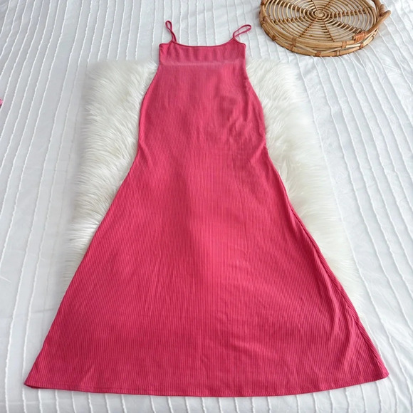 NWOT Reformation Cosmo Knit Dress Snapdragon Pink Ribbed Rib Long Maxi - Picture 7 of 14